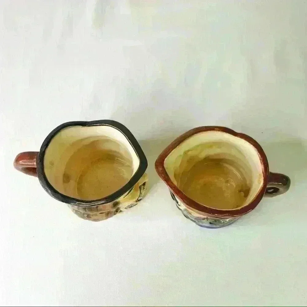 (2) Vintage Toby Mugs Cups Jug Pitcher Creamer Character Colonial Man Face Japan
